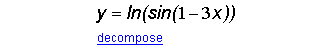 y equals the natural logarithm of the sine of (1 minus 3x)